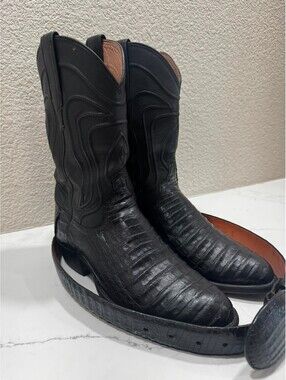 Tecovas Dillon Caiman Belly Boots Men's 10 D Black + Belt